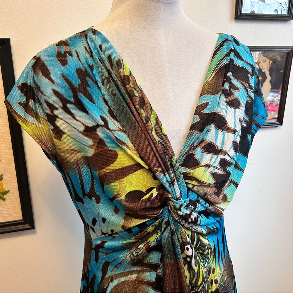 Boho Butterfly Wing Vintage 90s Y2K Glam Fairycore Artsy Twist Front Maxi Dress - Picture 5 of 15